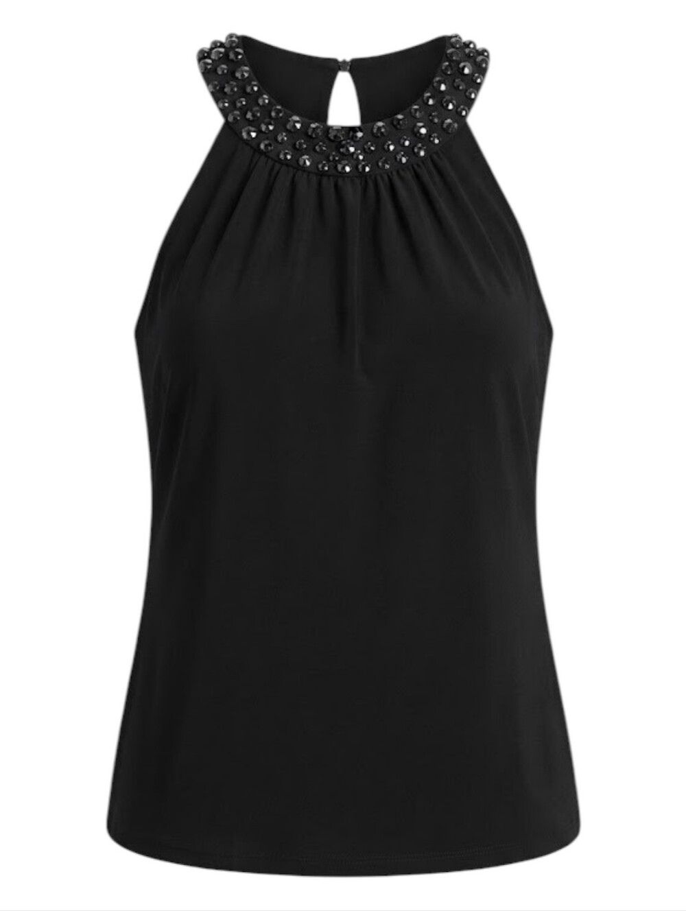 Jackie Jon New York Black SleeveleTop Size 4 Beaded Neckline Blouse